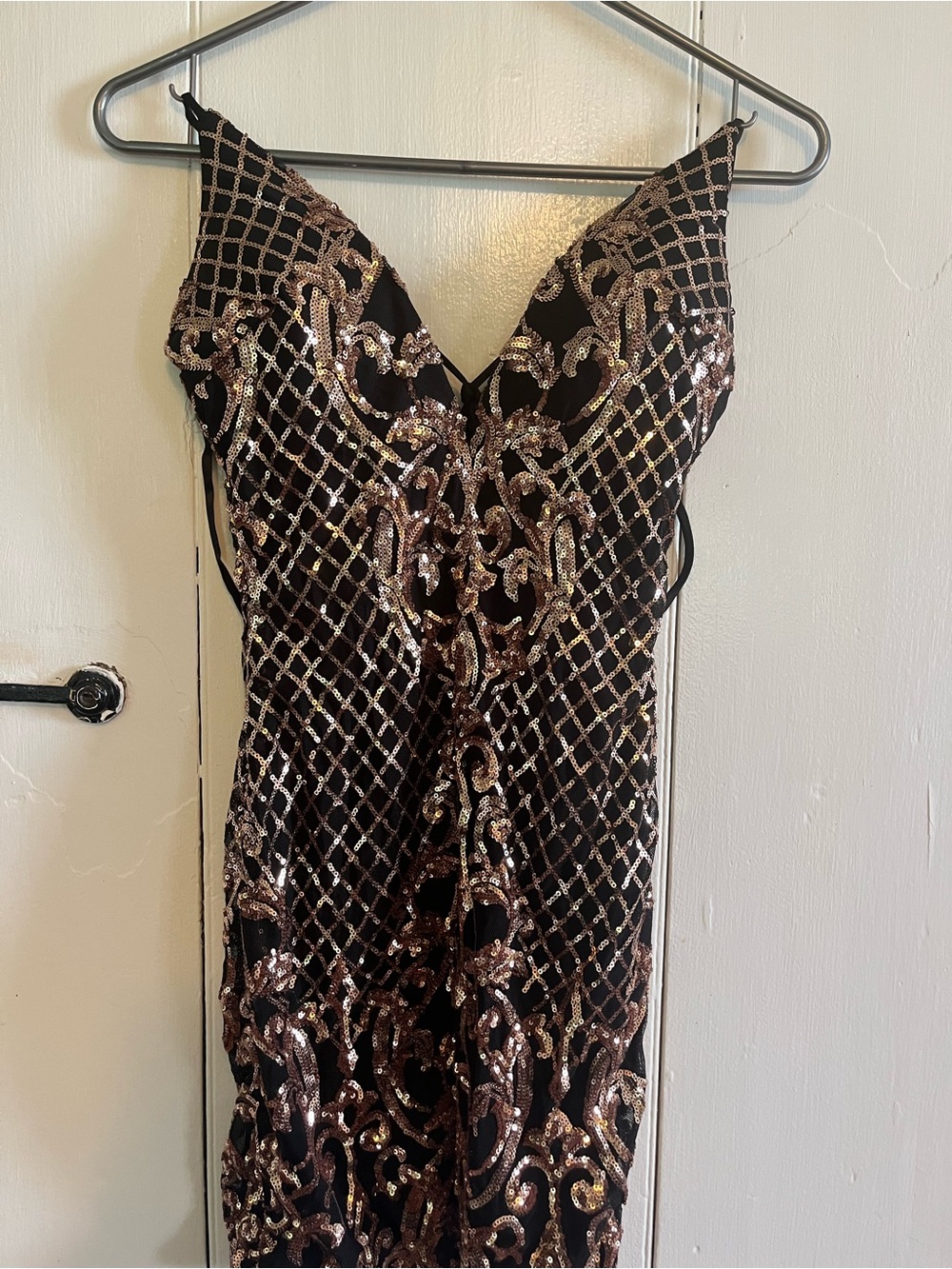 Windsor Black Dress with Rose Gold Sequin Lattice